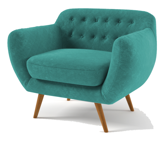 Teal tufted armchair with wooden legs